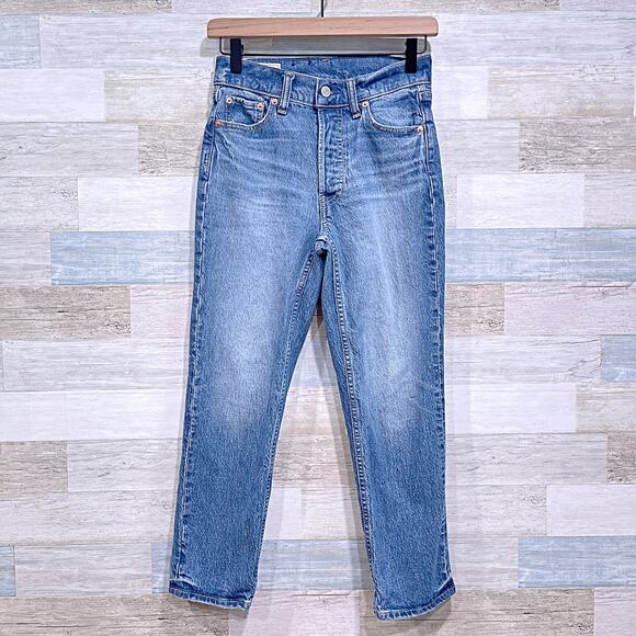 GAP High Rise Cheeky Straight Jeans Medium Indigo Button Fly Washwell Womens 24 - Picture 1 of 7